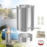 Suusolny 28L Edelstahl Poolheizung Feuertonne Mit Heizspirale, Ø32/ Ø38mm 2 in 1 Anschluss,Mit Feuerschutzmatte & integrierter Aschewanne Brennholz Heizung - Silber,2 Stück