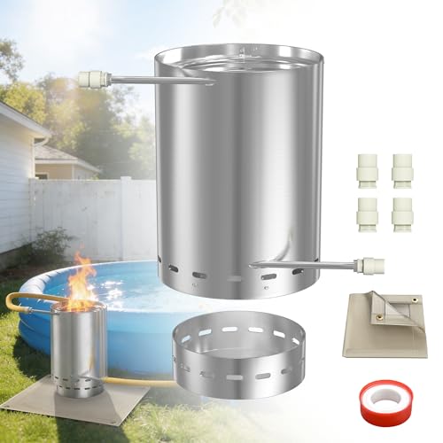 Suusolny 2 unidades de 28 l de acero inoxidable para piscina con calefacción en espiral, diámetro de 32 / 38 mm de diámetro, conexión 2 en 1, con estera ignífuga y bandeja integrada para cenizas y