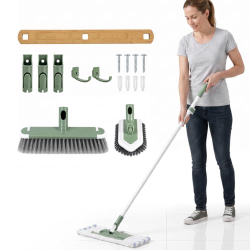 DEANIC 4-in-1 Mop Broom Brush with Holder Wall Mount Set