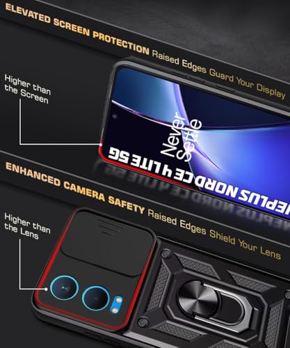 Image of WOW IMAGINE Tough Armor Bumper Mobile Back Case for 1+ OnePlus Nord CE 4 Lite 5G | Sliding Camera Shield Cover | Shock Proof 360 Protection | Hybrid PC + TPU | Ring Holder with Kickstand - Black