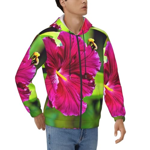Sweat zippé à imprimé hibiscus fleuri EdWal homme avec capuche et poches