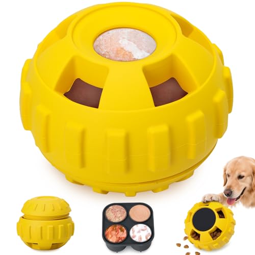 PetZee Dog Enrichment Toys to Keep Them Busy-Interactive Dog Toys for Large Dogs-Freeze Treat Dispensing, Dog Licking Toy, Natural Rubber, Dishwasher Safe, Lemon,M