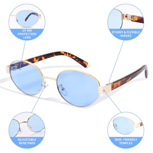 Retro Oval Sunglasses for Women Trendy Metal Small Y2K Girls Sun Glasses Vintage 90s Shades UV400 Protection3