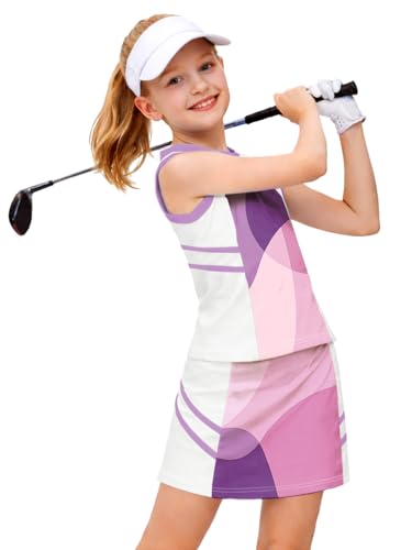 Image of AOBUTE Girls Tennis Golf Outfit Tank Top and Skirt with Shorts Set 4-12 Years