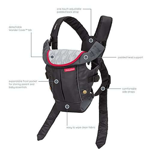 Infantino Swift Classic Carrier With Pocket - 2 Ways To Carry Black Carrier With Wonder Bib & Essentials Storage Front Pocket, Adjustable Back Strap, 1-Piece #TOP4