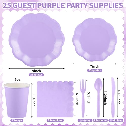 NatNarr 175 Pcs Paper Plates and Napkins, 25 Guest Party Supplies Include Scalloped Plate Paper Napkin Cup Forks Knives Disposable Plastic Cutlery for Baby Shower, Wedding, Birthday - Image 4