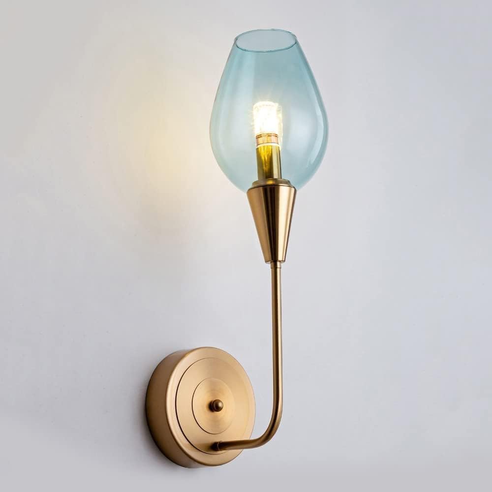 Abinlina Contemporary Gold Glass Wall Sconce - Elegant Amber Lighting Fixture for Living Room, Bedroom, and Corridor(Blue)