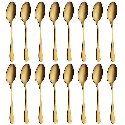 BEWOS Matte Gold teelöffell 16 Stück, 13,7 Cm / 5,39 Inch Edelstahl Löffel, Ausgezeichnete Serie von kaffeelöffel, Spülmaschinenfest...