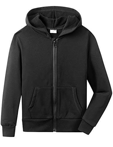 Spring&Gege Youth Solid Fleece Hoodies Soft Full Zip Hooded Sweatshirts, Black, Small #TOP20