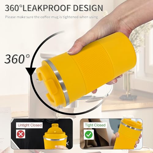 Image of Insulated Travel Coffee Mug, Stainless Steel Coffee Cup with Leakproof Lid