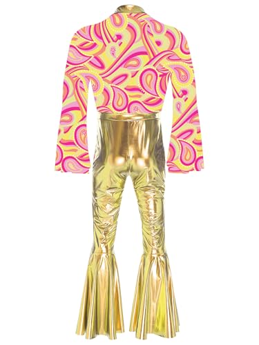 Combinaison Métallique Disco Dorée Brillant Effet Miroir pour Homme