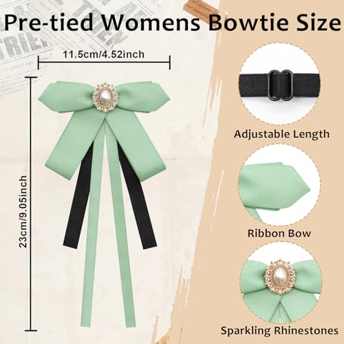 Image of LJBFNN Womens Bow Tie, Clip on Bow Ties Pre Tied Bowtie for Women Girls Ribbon Rhinestone Bow Tie for Shirt Uniform Wedding