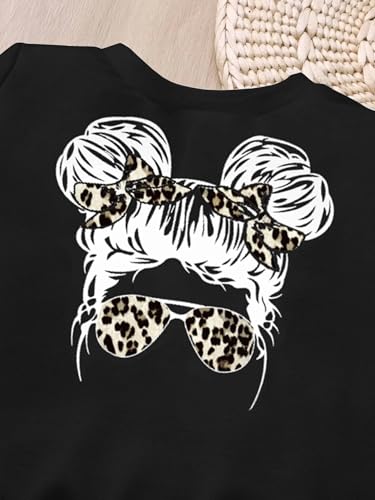 Image of KIDLAGA Toddler Girl Clothes Figure Graphic Drop Shoulder Top Pullover Leopard Print Flared Pants Fall Winter Outfit Set