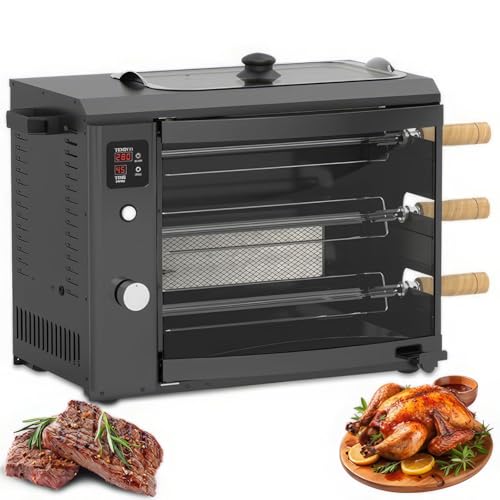 Electric Rotating Rotisserie Grill 38L, Auto Rotating Kebab Skewer Machine with 2100W, Smokeless Electric Grill Doner Chicken Fish Skewer for Brazilian BBQ, 2 Layer, 3 Fork