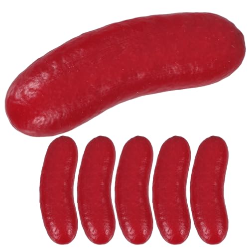 TOPBATHY 6 Pièces Modèle de Saucisse Factice en PVC Rouge pour Décoration et Affichage, Résistant la Déformation la Décoloration, pour Fêtes à Thème et Jeux Imaginatifs