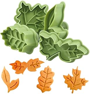 Crethink Thanksgiving&Christmas Plungers Fondant Cutters-Christmas Holly Leaves Maple Leaves Shapes Cookie Cutters Cake Decorations Mould Set Cookie Stamps for Christmas Spring Autumn.