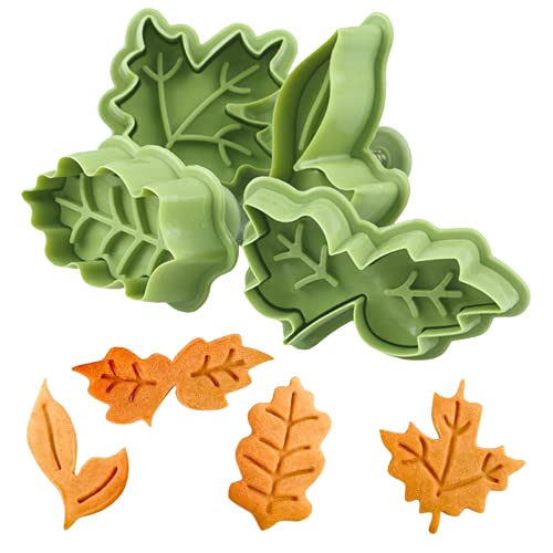 Orapink 4 Pack Thanksgiving Plungers Fondant Cutters-Autumn Leaf Maple Leaves Shapes Cookie Cutters Cake Decorations Mould Set.