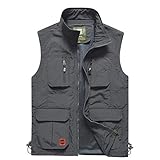 Material de alta calidad:bolsillos chalecos de chaleco de poliéster + algodón, suave, cómodo, ligero y fresco, delgado, transpirable, ligero, duradero, de secado rápido.