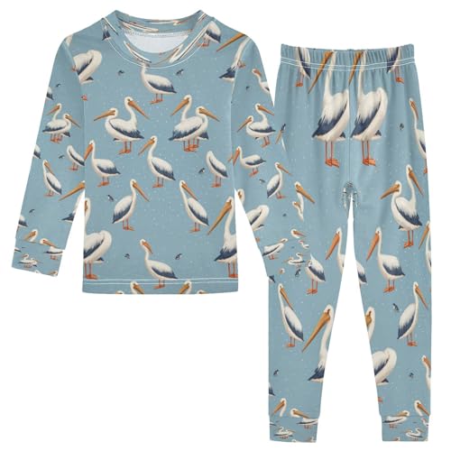 Pajama Sets Long Sleeve White Pelican Pattern Soft Comfy Sleepwear 2 Piece PJS 3-8T