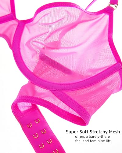 Image of INLYRIC Women's Cosnufy Sheer Balconette Bra Demi Unlined Plunge Mesh See Through Sexy Bras Underwire