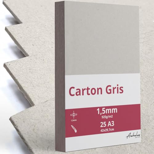 Carton Gris A3 1,5mm d'épaisseur supérieure de 925 g/m2 pour reliure d'art et maquette rigide