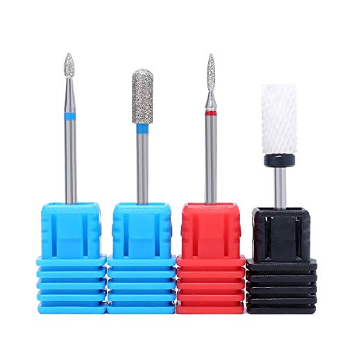 NATPLUS Carbide Diamond Cuticle Clean Nail Drill Bits with Ceramic Bits Large Barrel XR For Nail Drill Machine Acrylic Gel Remove Bit 4 Pieces Nail Drill Bits Set 3/32
