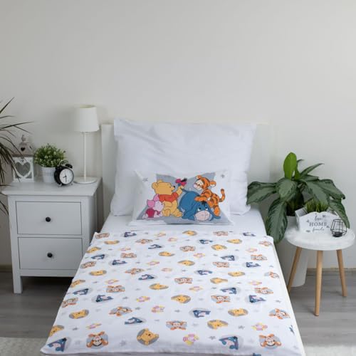 Jerry Fabrics Bettwäsche Winnie Puuh und seine Freunde für Babys oder kleines Bett, wendbarer Bettbezug 100 x 135 cm + Kissenbezug 40 x 60 cm, 100 % Baumwolle, mit Tigger, I-Aah und Ferkel