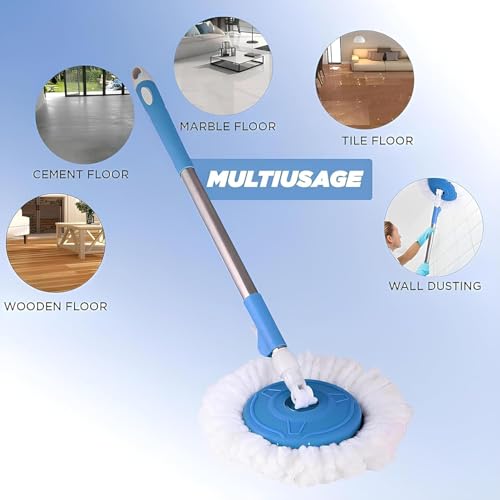 Image of Feyora Mop Stick for Floor Cleaning, 360 Degree Spin Mop Stick Rod with Microfiber Refill Standing Magic Pocha with Easy Grip Handle Floor Cleaning Supplies Product for Home, Office (Multicolor)