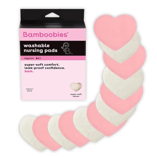 Image of Bamboobies Women’s Nursing Pads, Reusable and Washable for Daily Use, Leak-Proof Pads for Breastfeeding, Pink, 12 Pads