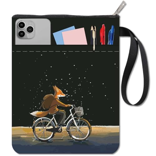 CRASPIRE Fox Book Covers Protective Case Black Pocket Book Cover Washable Fabric Cover with Zipper and Additional Pocket for Book Lovers Gifts