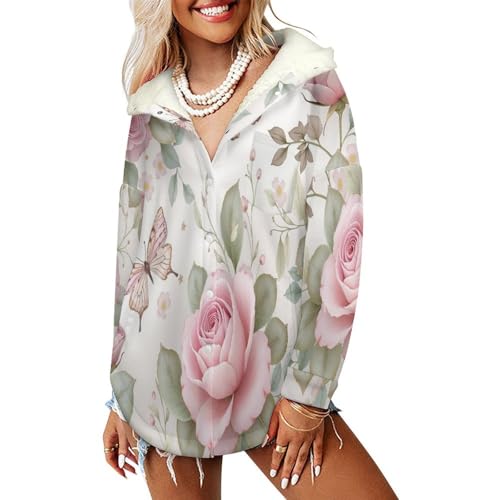 Veste polaire femme rose avec capuche sweat oversize style campagnard chaud