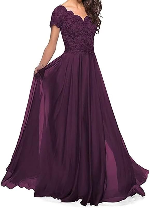 Mother of The Bride Dresses Lace Appliques Wedding Guest Dresses for Women Chiffon Long Formal Evening Gowns