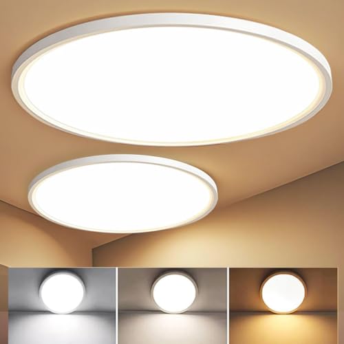 MGEELED 2 Stück LED Deckenleuchte Ø30CM 20W 2400LM Deckenlampe 3Farben 3000K/4000K/6500K Decke Ceiling Lampe Badlampe IP44 Wasserfest Küchenlampe Rund Ultra Dünn für Schlafzimmer Bad Keller Flur