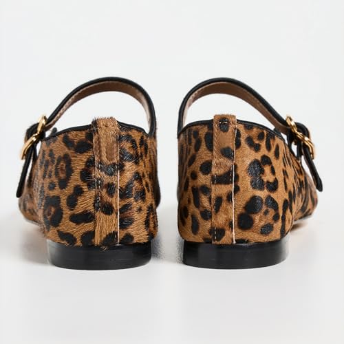 Image of DOEYG Mesh Ballet Flats Shoes for Women Leopard Animal Print Mary Jane Flats Shoes Square Toe Dress Casual Comfortable Velvet Ballerina Shoes