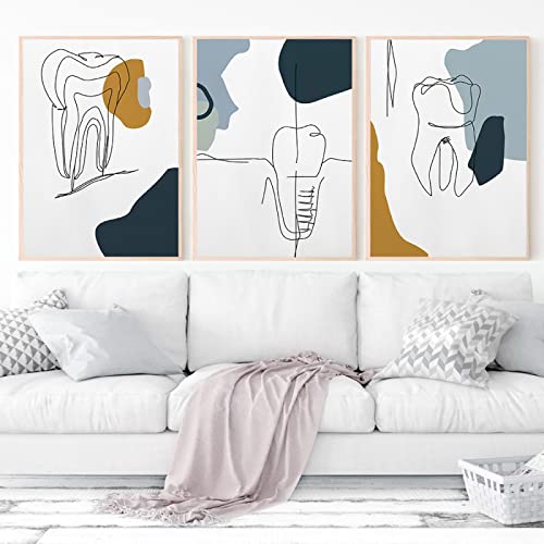 Abstract Line Teeth Modern Dental Clinic Canvas Wall Art Posters ...