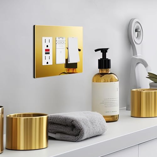 Image of LIDER Triple Decorator Wall Plate, Impact Resistant, Plexiglass, Reflective Finish, Modern Upgrade, Screwless Light Switch /Outlet Cover, Mid-Size 3-Gang 4.88 inch x 6.77 inch, Acrylic, Mirror Glass Gold