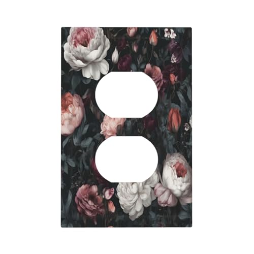 Decorative Outlet Covers Rustic Big Pink Flowers White Peony Floral 1 Gang Duplex Light Switch Cover Plate Wall Plates for Electrical Outlets Switchplate Faceplate