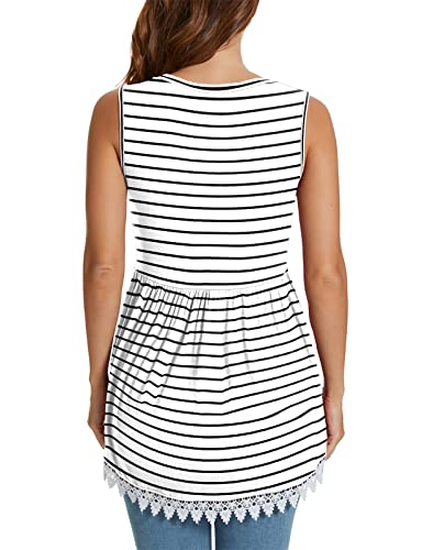 Xpenyo Womens Maternity Tank Top Sleeveless Lace Crochet Trim Peplum Cami Shirts White Striped M #TOP4
