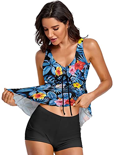 Omichic Womens Athletic Two Piece Bathing Suits Raceback Bikini Swimwear Tankini Tops Boyleg Bottom #TOP1