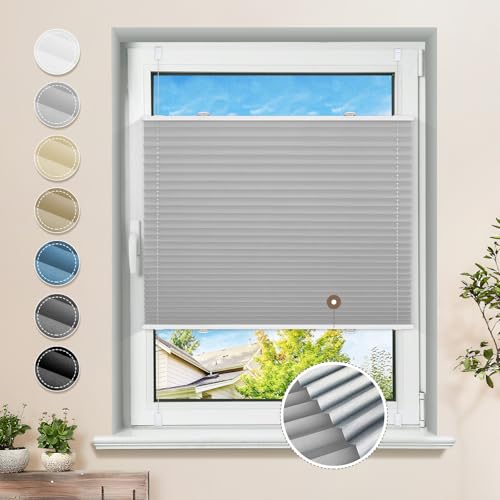Plissee ohne Bohren Verdunkelung Klemmfix Hellgrau 75x110cm Thermo Plissees 100% Verdunklung Rollos für Fenster & Tür Verdunklungsplissee… – Ansicht 1