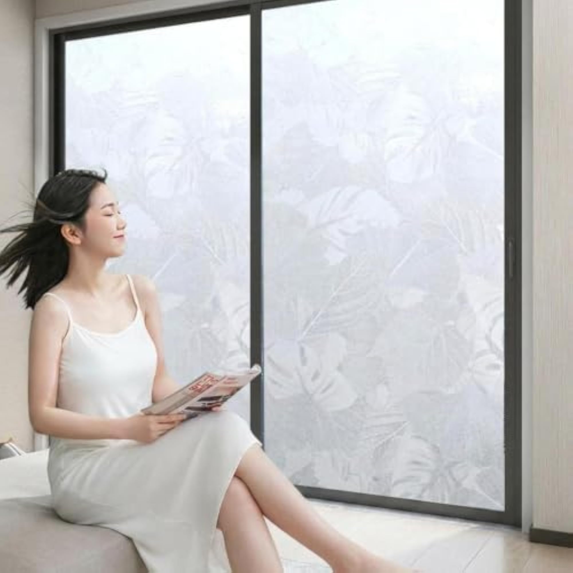 Stained Glass Window Film with Leaf Pattern