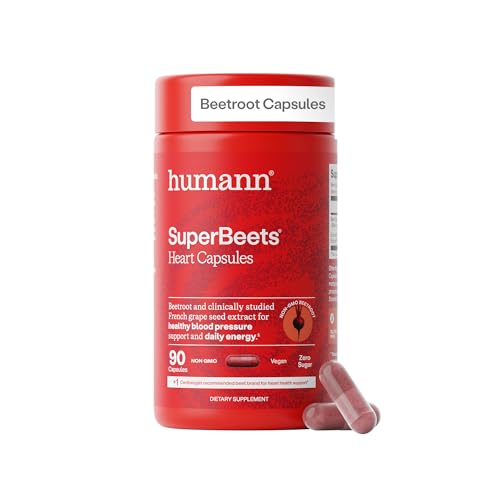 Humann SuperBeets Beet Root Capsules Quick Release 1000mg Helps Support Nitric Oxide Production Blood Pressure Support Heart Health Contains Non-GMO Beetroot Powder Studied Antioxidants 90 Count