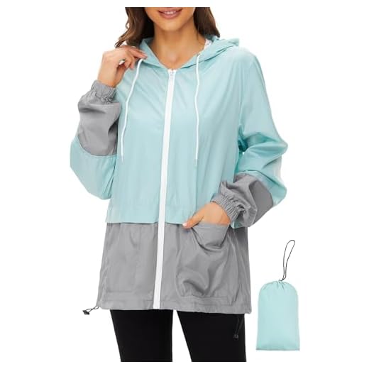 Zando Plus Size Rain Jacket Women with Hood Packable Raincoats for Adults Women Lightweight Rain Jackets for Women Waterproof Anorak Jacket Womens Windbreaker Jacket Mint Green XL