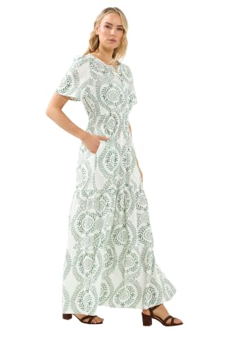Image of Long Tall Sally - LTS Tall Green & Leaf Print Linen Maxi Dress - Women's