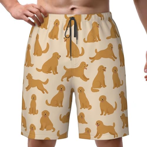 Joyidec Mens Cute Cartoon Golden Retriever Dog Swim Trunks Quick