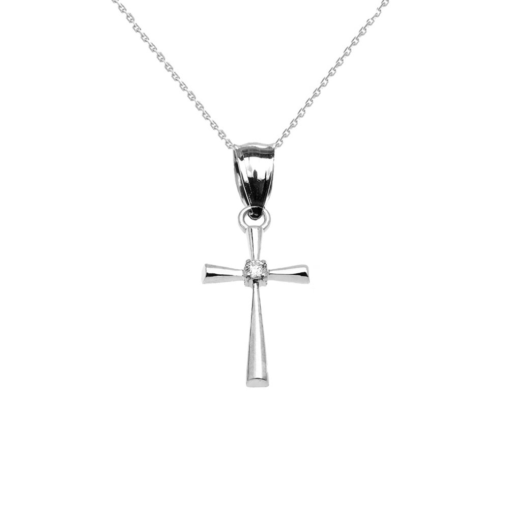 Religious Jewelry by FDJ10K White Gold Diamond Solitaire Accent Cross  Pendant Necklace with Rolo Chain and Pendant only