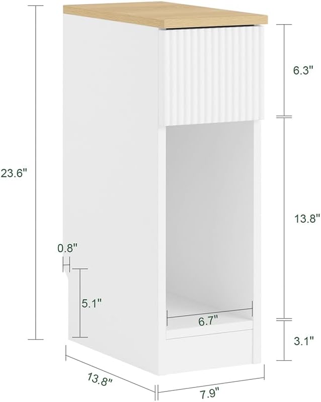 SoBuy Narrow Nightstand, Slim Bedside Tables with Drawers Suitable for Small Space, Small Side Tables Bedroom for Easy Assemble (White)