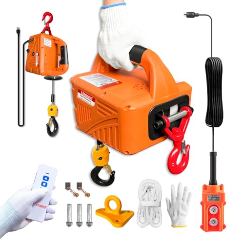 3 in 1 Electric Hoist Winch 1100 lbs 1500W Portable Power Winch Crane Overload Protection 25ft Lifting Height Manual Wired and Wireless Remote Control for Factories Warehouses Garages Etc