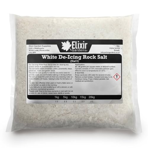 Elixir Gardens | De-Icing White Rock Salt for Gritting Snow/Ice on Roads, Paths, Pavements & Driveways | 5kg-20kg Available in Bag or Re-sealable Tub | 5kg Bag