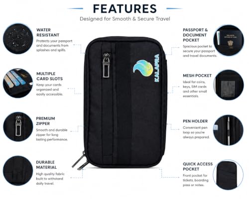 Image of Travel Passport Holder Organizer for Family, RFID Blocking Passport Wallet with Zipper, Waterproof Travel Document Organizer, Holds Up to 4 Passports, Card & Ticket Holder, Black